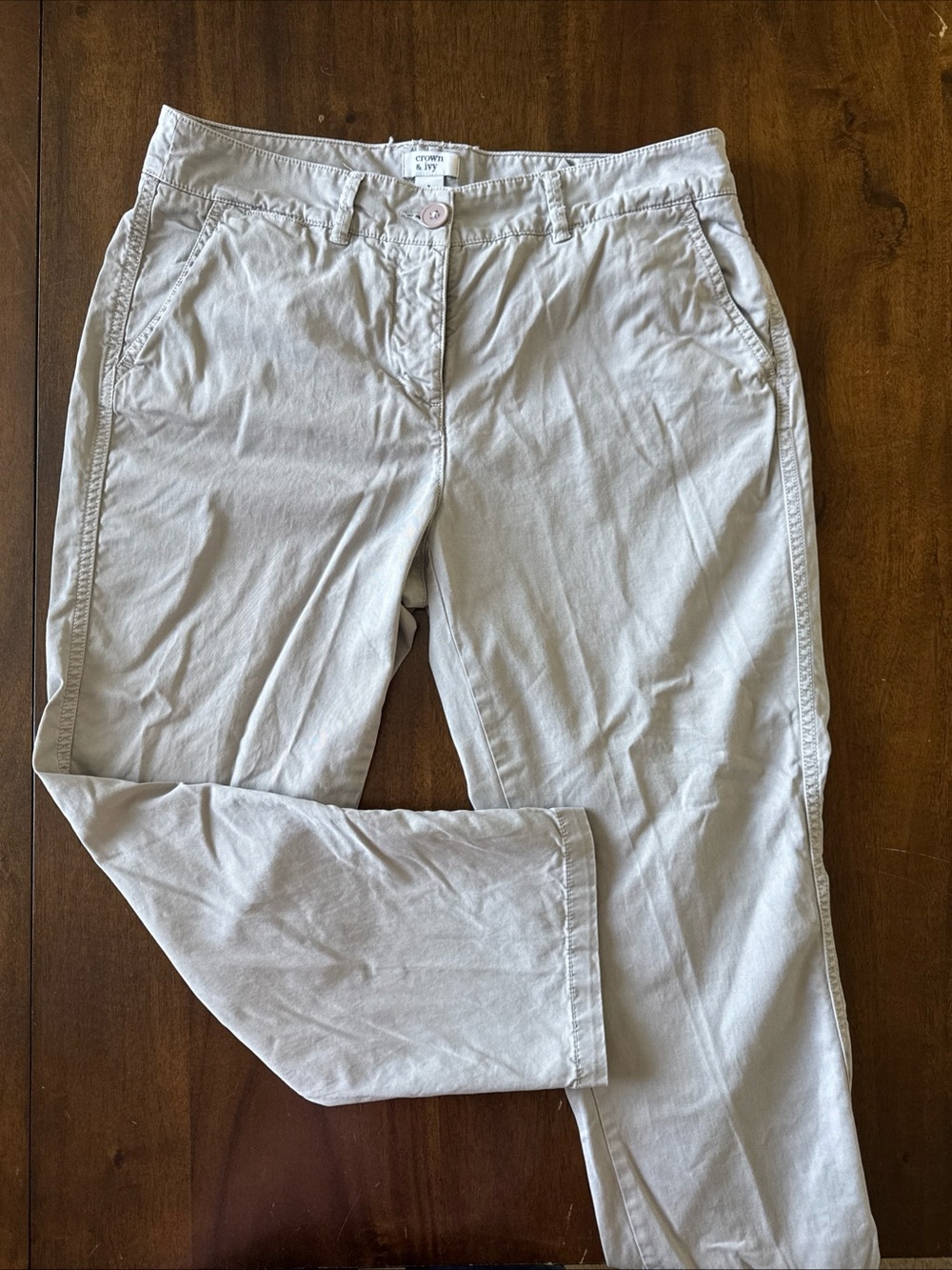 Crown & Ivy Khaki Tan Charlotte Chino Pants 8 Cropped Capri Length 24" Inseam